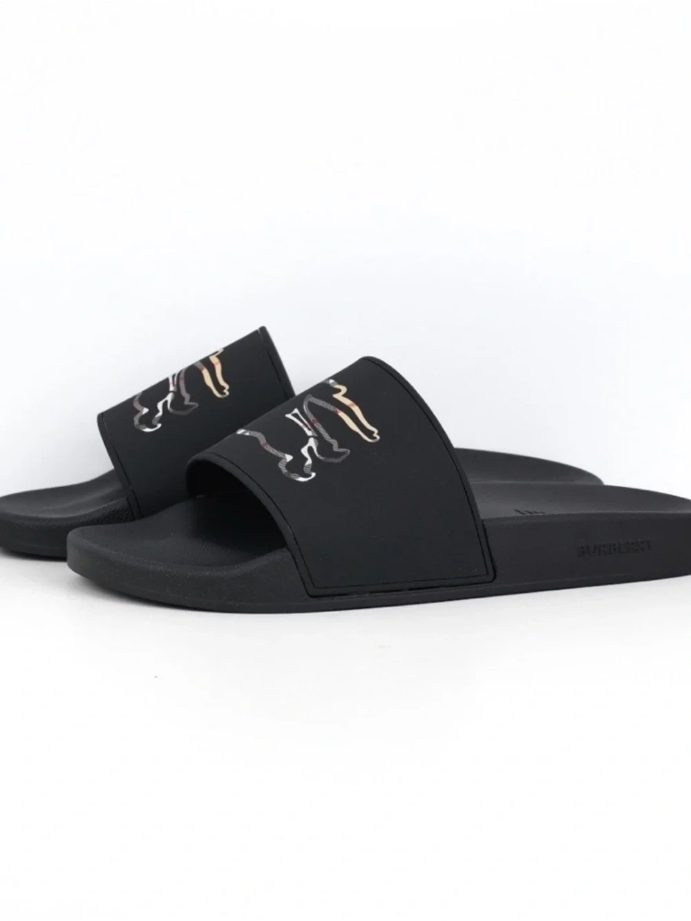 Burberry Black Slide Sandals with Script Detail - Picture 2 of 5